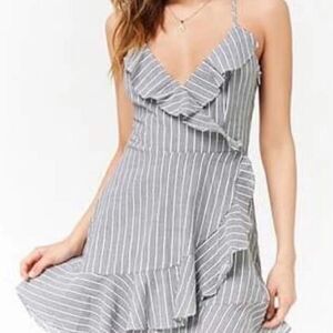 NWOT Blue & White Pinstripe Ruffle Picnic Dress - Small